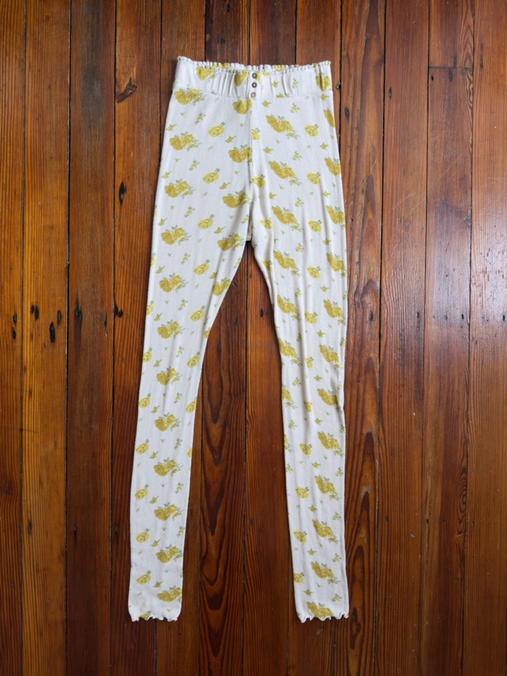 Intimately Free People floral print lettuce hem waffle thermal leggings